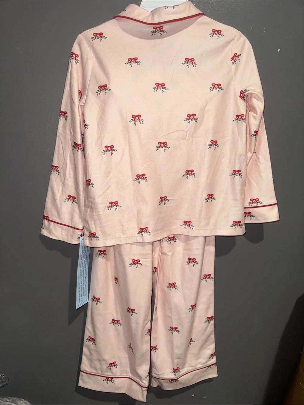 cloud island Pink Pajama Set with Red Bow Print